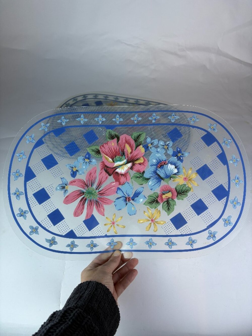 Vintage Floral Placemats Set of 4, Blue Pink Vinyl Table Mats, Retro Cottagecore
